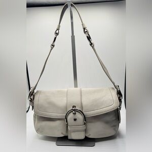 Coach vintage3653 Soho Y2k Double Pocket Buckle Flap Cream Leather Shoulder Bag